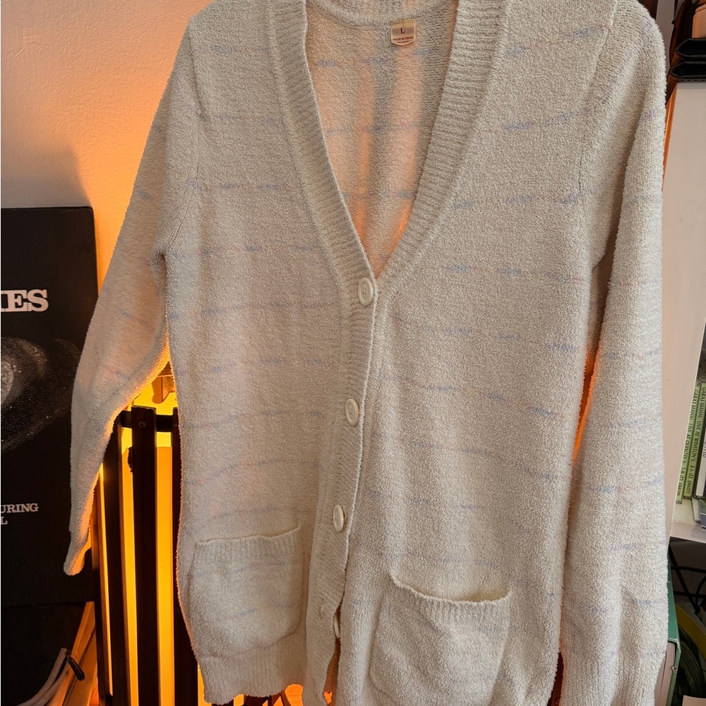 Striped Pastel cream sweater with buttons and pockets